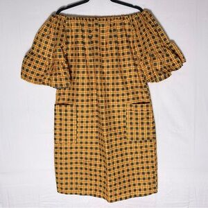 Handmade Yellow Red Black Floral Print Off Shoulder African Ankara Mini Dress M